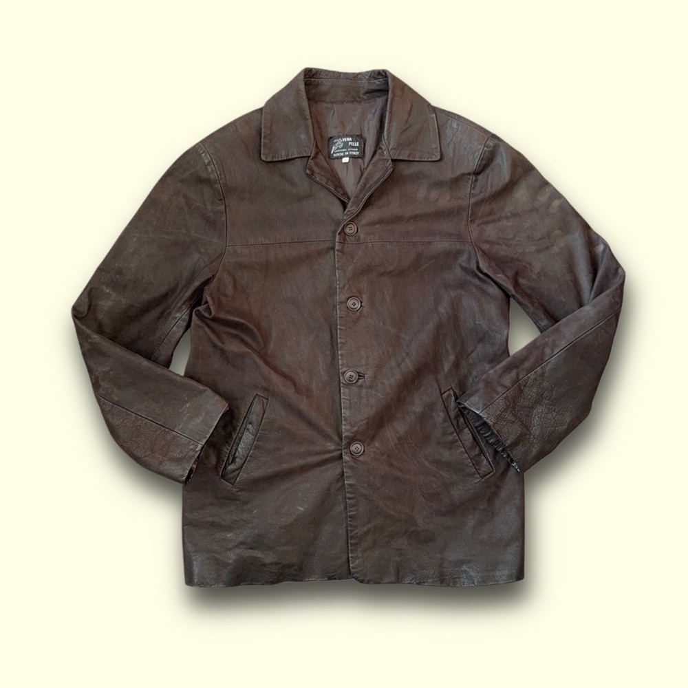 Women’s Vintage Vera Pelle 100% Italian Leather Blazer Jacket Brown size Large
